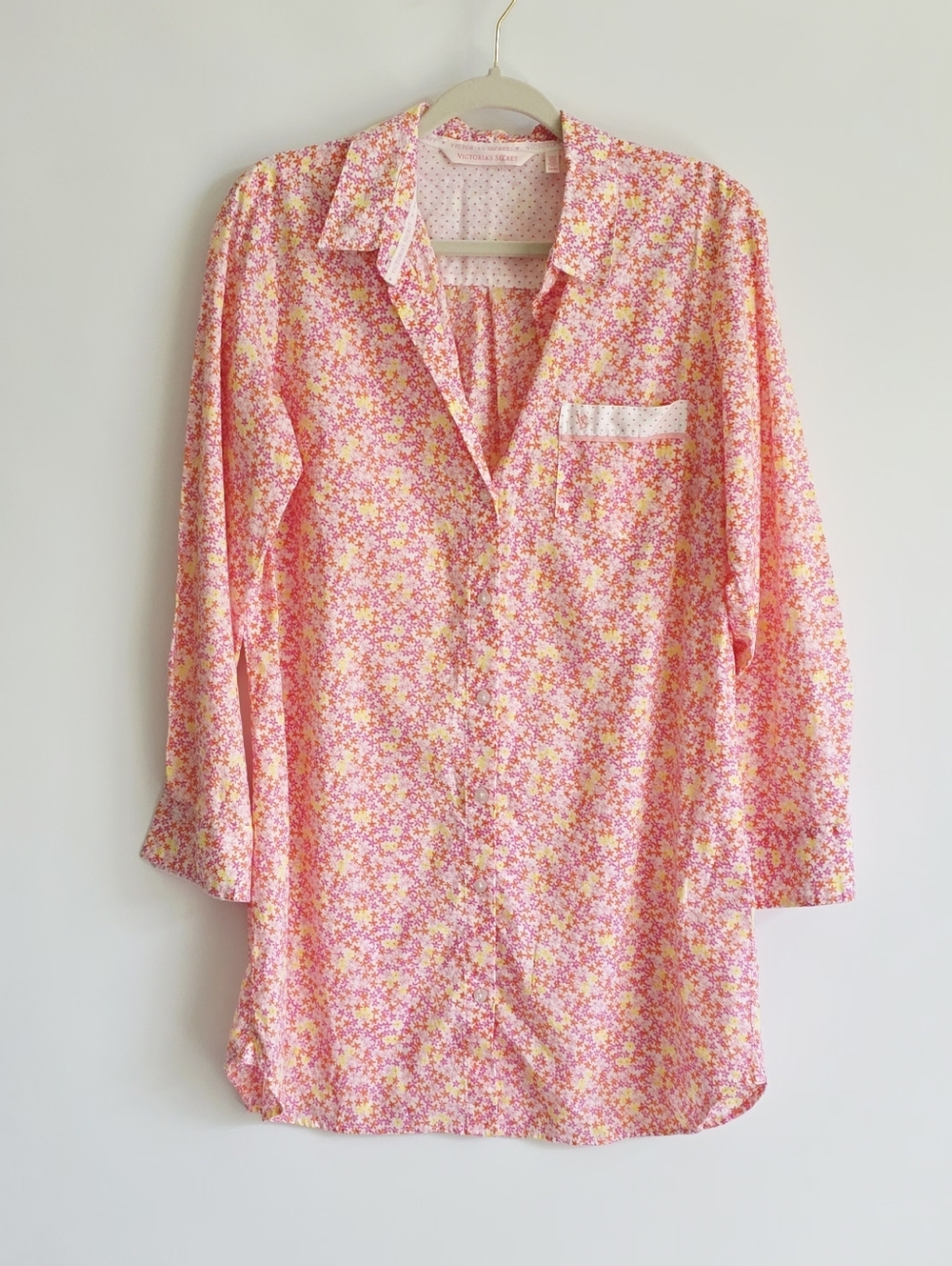 NWOT Victoria's Secret Pink Floral Button-Up Sleep Shirt Dress Women's Size M